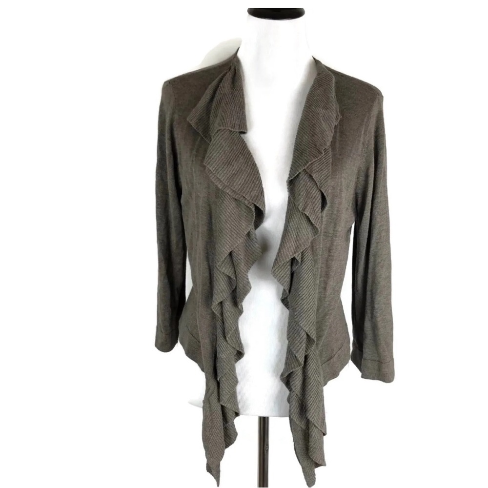 89th & Madison large gray open ruffle sweater